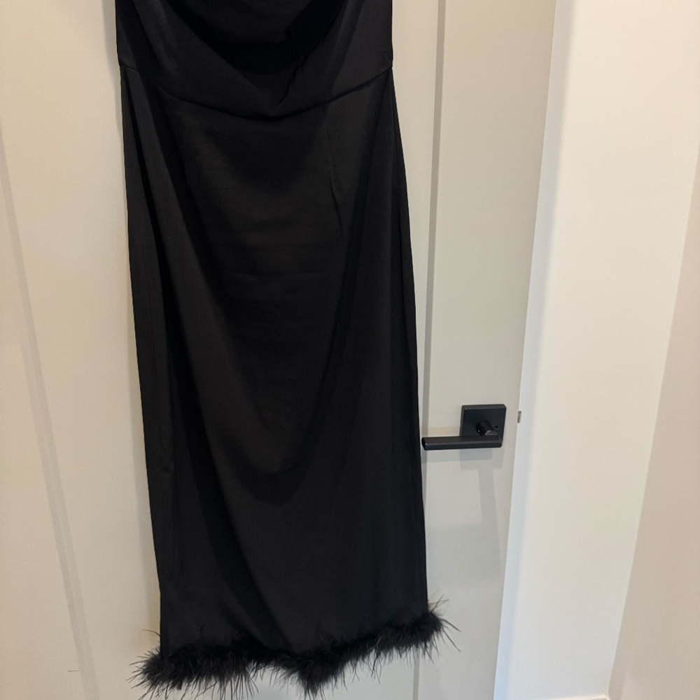 Aqua Black Cocktail Dress with Feathers on the bottom